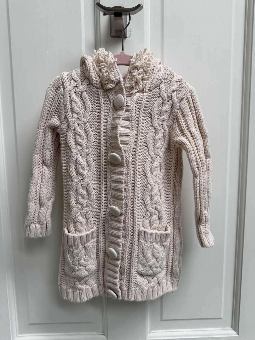 Maggie & Zoe Girls 2T Light Cream Cable Knit Hooded Cardigan Long Heavy Sweater